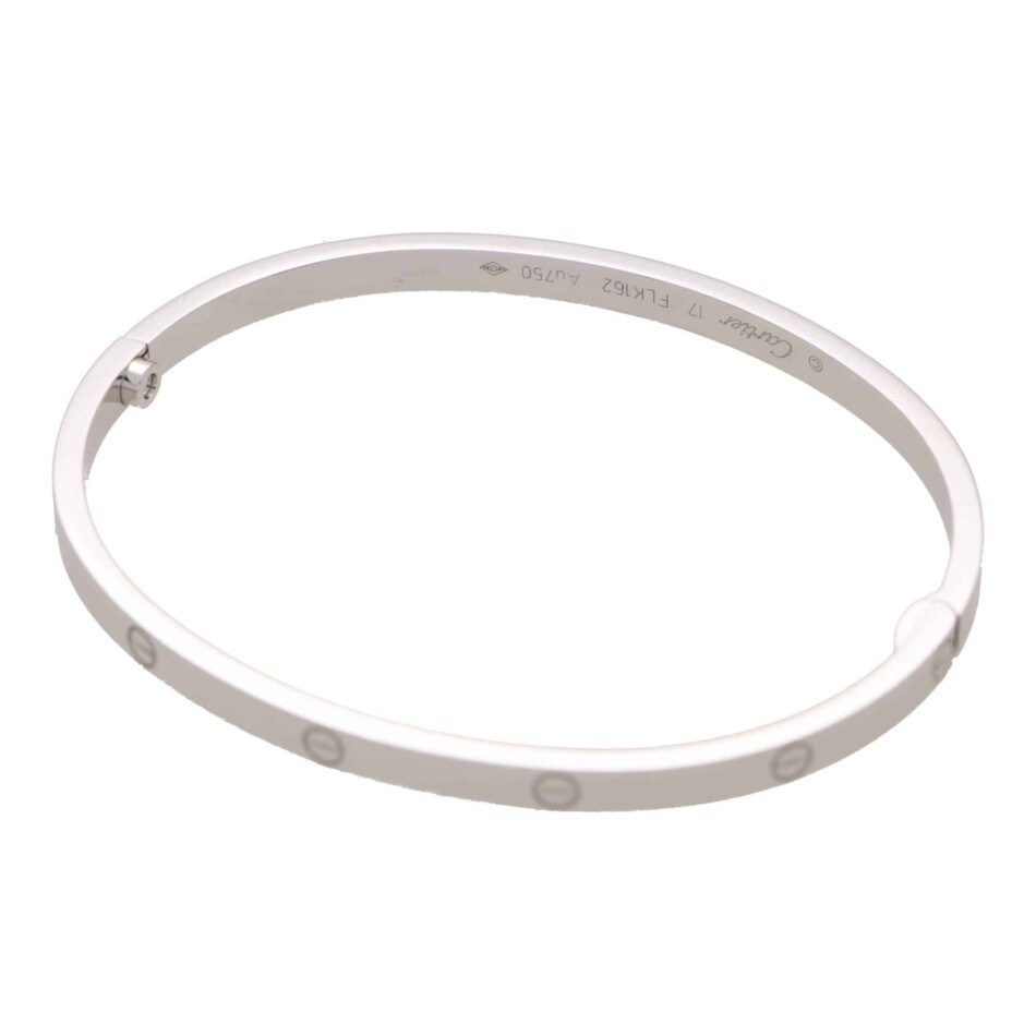 Vintage Cartier White Gold Mini Love Bangle, Size 17