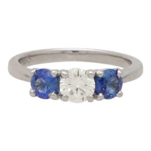 Blue Sapphire and Diamond Reverse Three Stone Ring