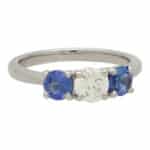 Blue Sapphire and Diamond Reverse Three Stone Ring