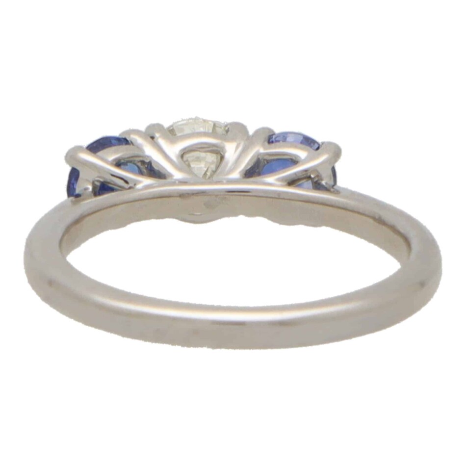 Blue Sapphire and Diamond Reverse Three Stone Ring