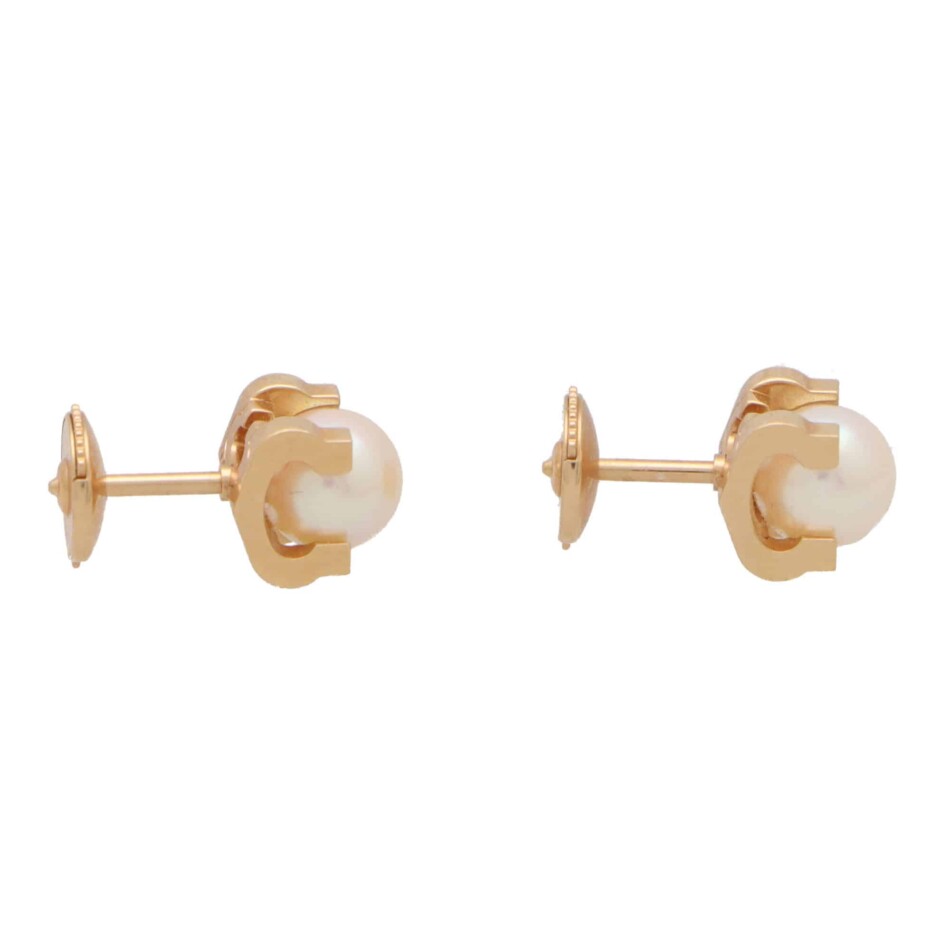 Vintage C de Cartier Pearl Stud Earrings