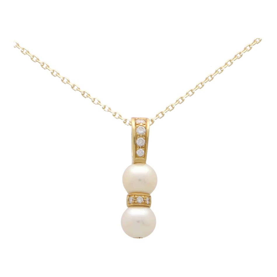Vintage Cartier Double Pearl and Diamond Pendant