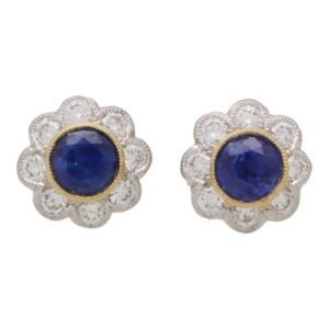 Contemporary Sapphire and Diamond Floral Cluster Earrings
