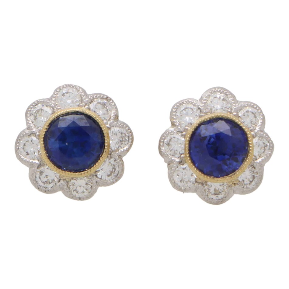 Contemporary Sapphire and Diamond Floral Cluster Earrings