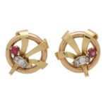 Retro Ruby and Diamond Circular Spray Earrings