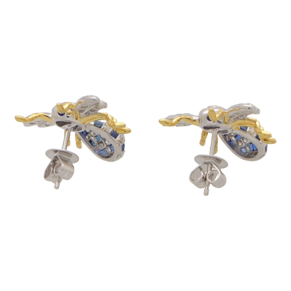 Blue Sapphire and Diamond Bee Earrings