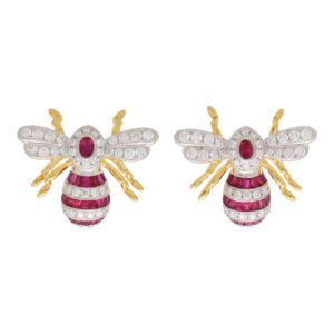 Ruby and Diamond Bee Earrings