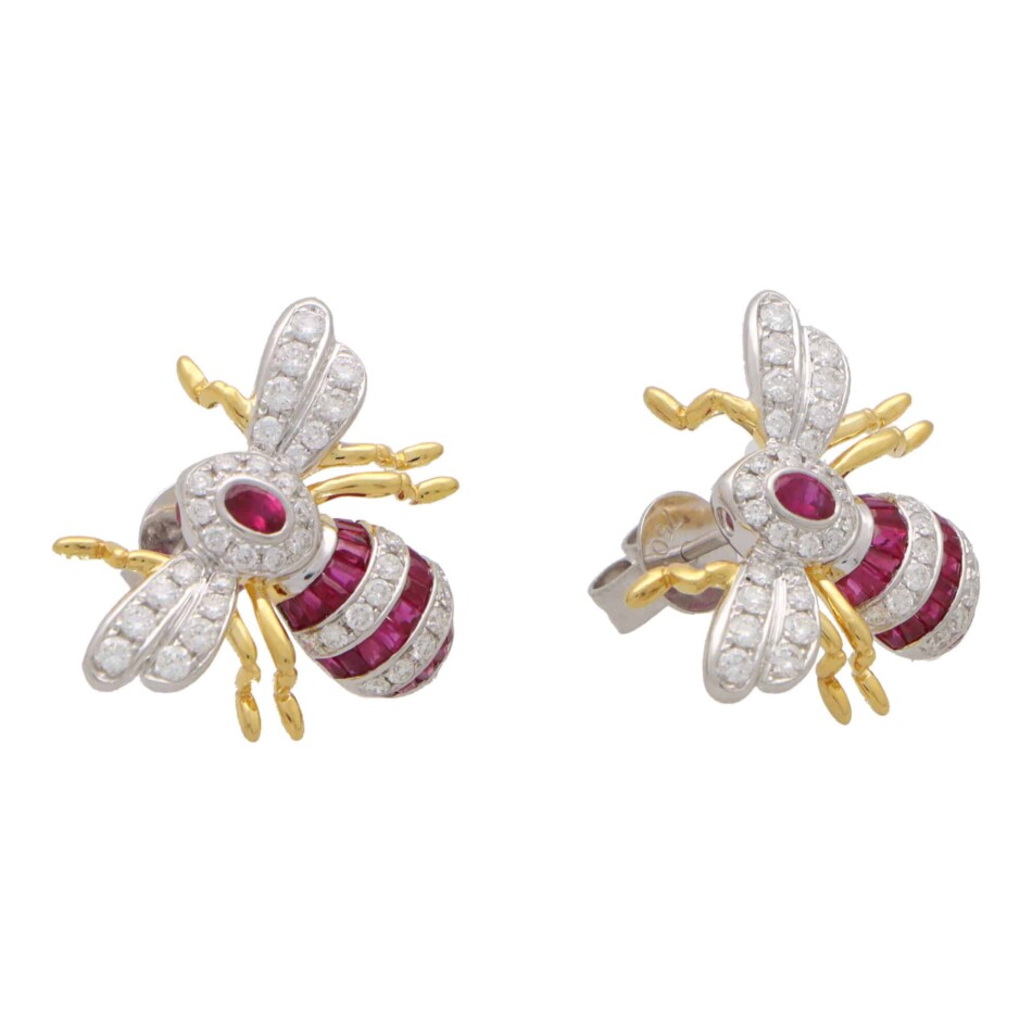 Ruby and Diamond Bee Earrings