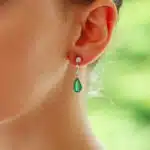Contemporary Pear Cut Emerald and Diamond Drop Earrings
