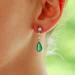 Contemporary Pear Cut Emerald and Diamond Drop Earrings