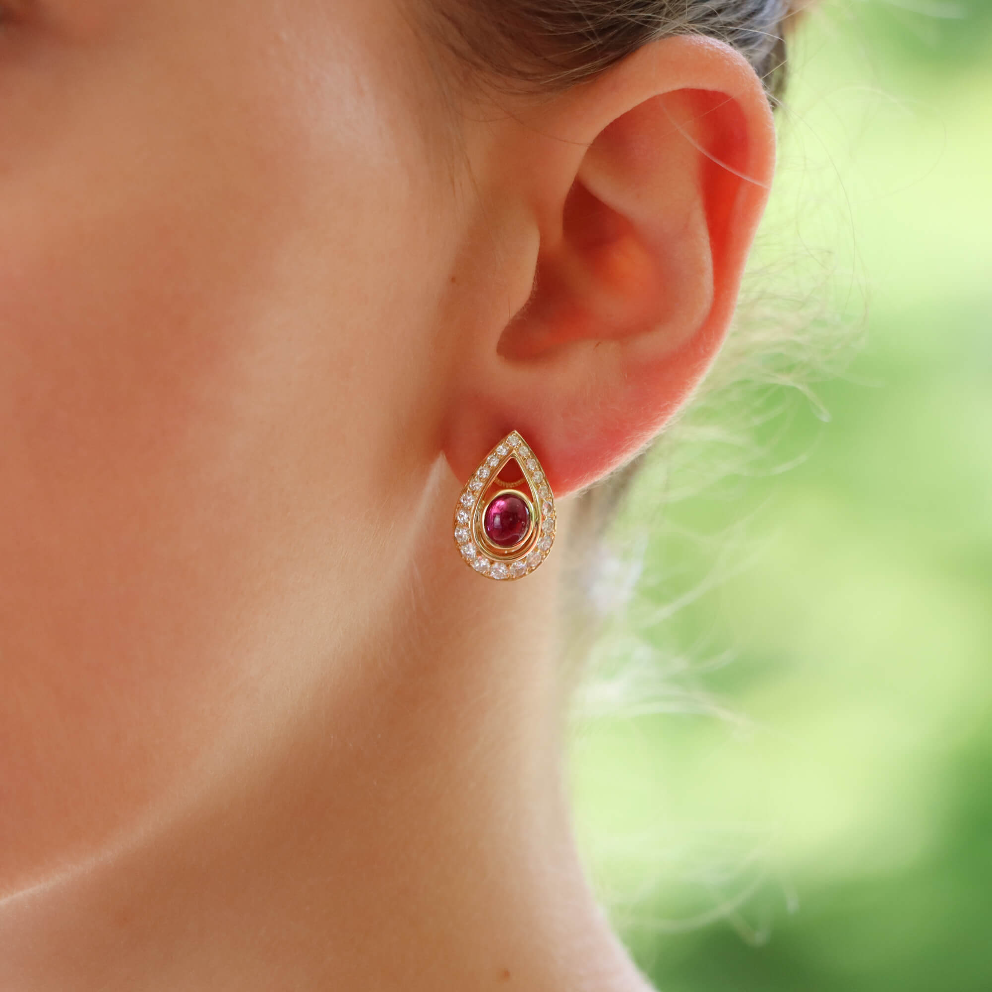 Vintage Cartier Cabochon Ruby and Diamond Earrings at Susannah Lovis Jewellers
