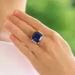 Certified 32.69ct Natural Blue Sapphire and Diamond Ring