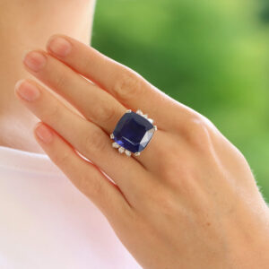 Certified 32.69ct Natural Blue Sapphire and Diamond Ring
