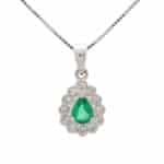 Pear Cut Emerald and Diamond Cluster Necklace