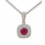 Cushion Cut Ruby and Diamond Cluster Pendant