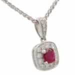 Cushion Cut Ruby and Diamond Cluster Pendant