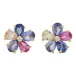 Vintage Bvlgari Sapphire and Diamond Floral Stud Earrings