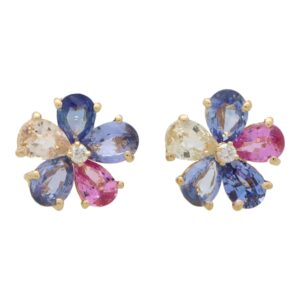 Vintage Bvlgari Sapphire and Diamond Floral Stud Earrings