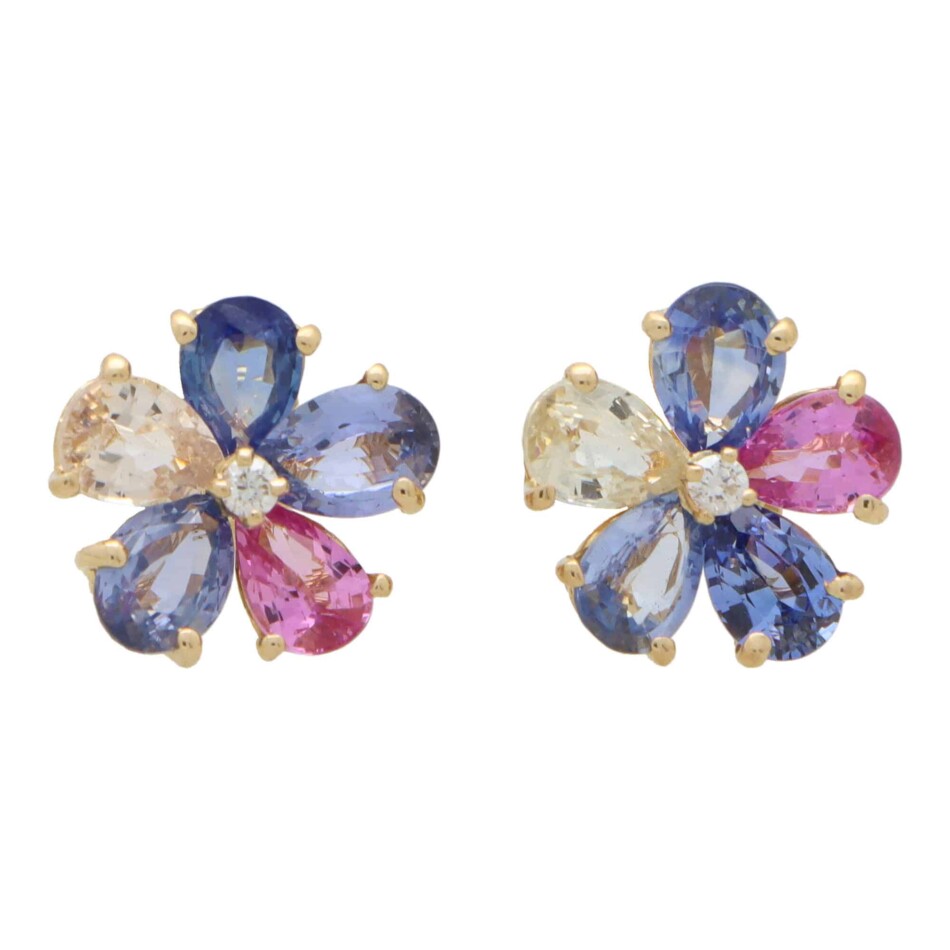 Vintage Bvlgari Sapphire and Diamond Floral Stud Earrings