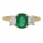 Contemporary Cushion Cut Emerald and Diamond Three Stone Ring