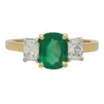 Contemporary Cushion Cut Emerald and Diamond Three Stone Ring