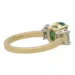 Contemporary Cushion Cut Emerald and Diamond Three Stone Ring