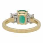 Contemporary Cushion Cut Emerald and Diamond Three Stone Ring