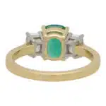 Contemporary Cushion Cut Emerald and Diamond Three Stone Ring