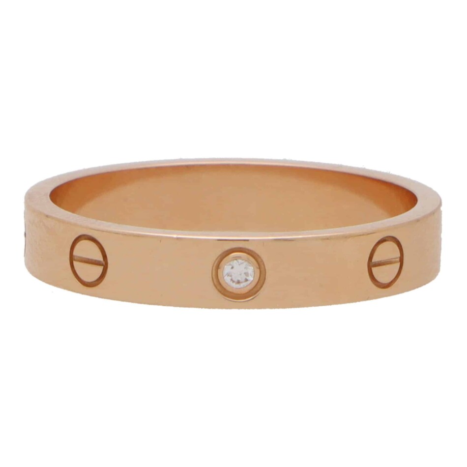 Vintage Cartier Mini Diamond Love Ring in Rose Gold Size 63
