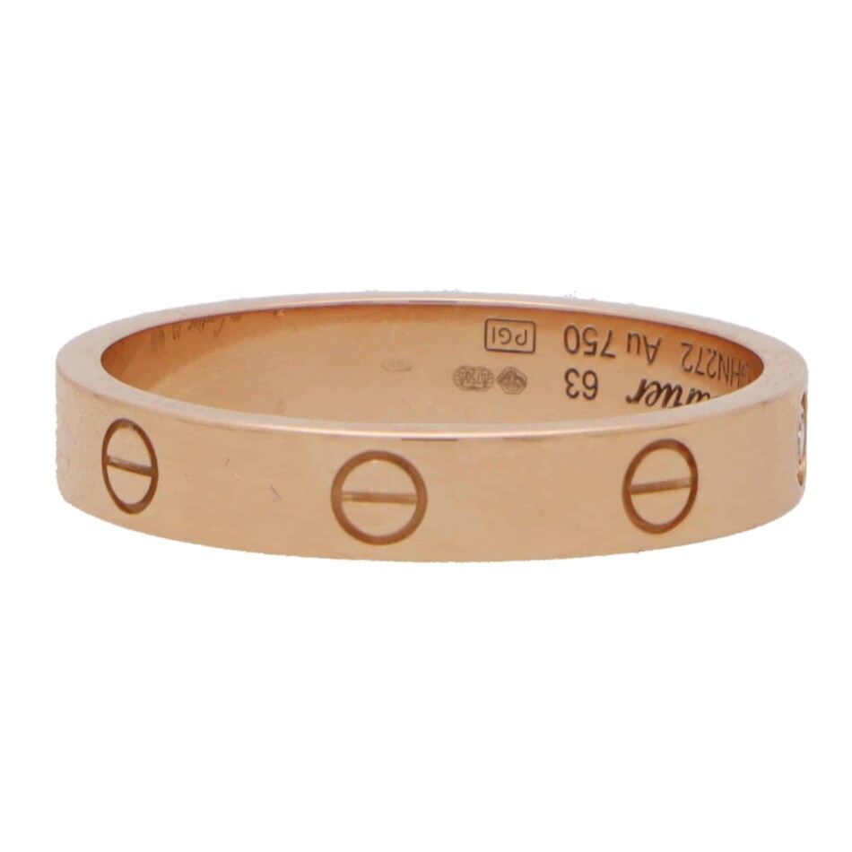 Vintage Cartier Mini Diamond Love Ring in Rose Gold Size 63