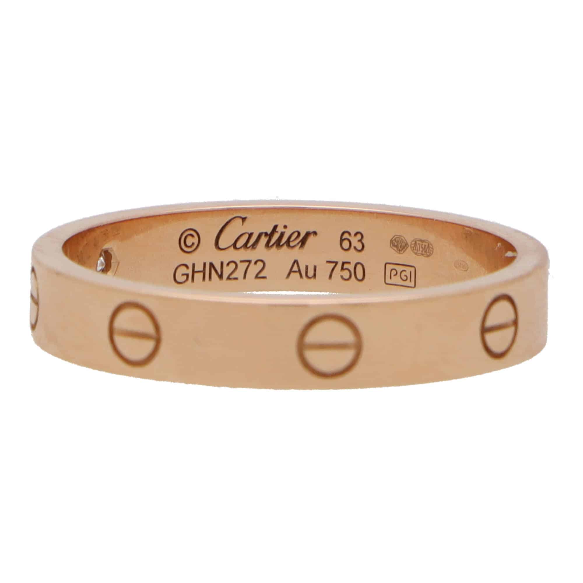 Vintage Cartier Mini Diamond Love Ring in Rose Gold Size 63 at Susannah ...