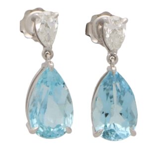 Contemporary Aquamarine and Diamond Pear Cut Drop Earrings