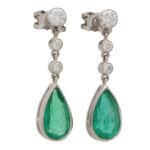 Contemporary Pear Cut Emerald and Diamond Drop Earrings