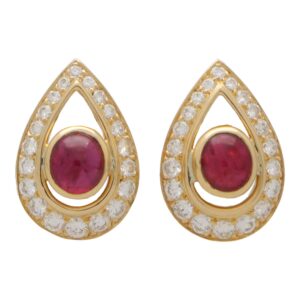 Vintage Cartier Cabochon Ruby and Diamond Earrings