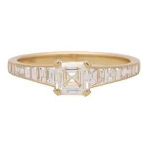 Art Deco Inspired Asscher Cut Diamond Ring in Yellow Gold