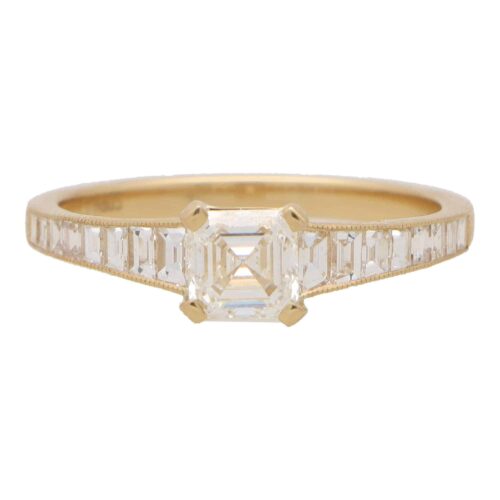 Art Deco Inspired Asscher Cut Diamond Ring in Yellow Gold