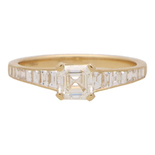 Art Deco Inspired Asscher Cut Diamond Ring in Yellow Gold