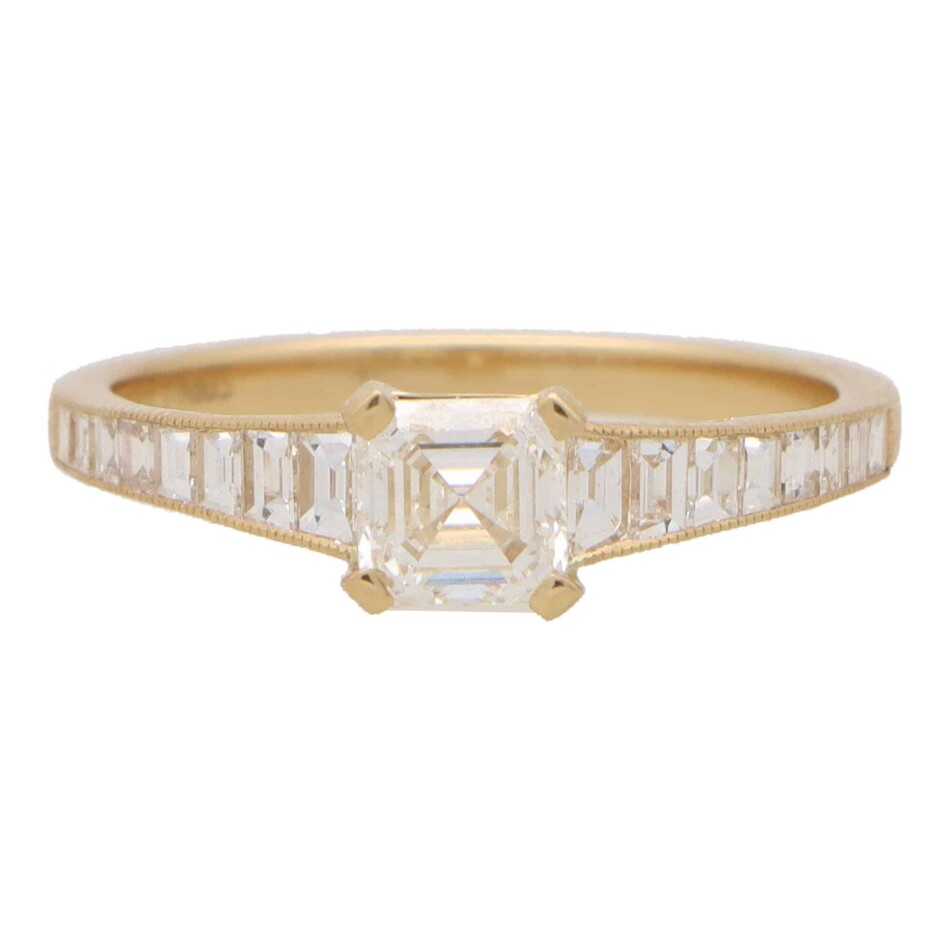 Art Deco Inspired Asscher Cut Diamond Ring in Yellow Gold