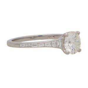 Art Deco Inspired Round Diamond Ring With Baguette Shoulders