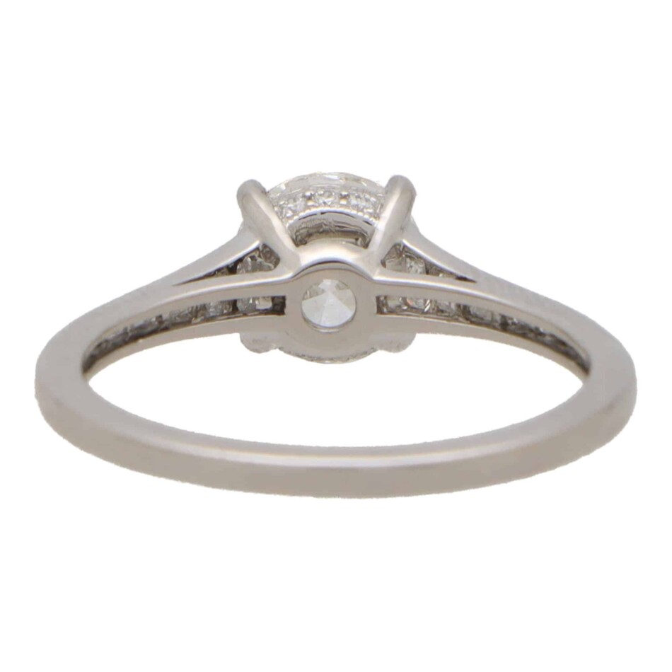 Art Deco Inspired Round Diamond Ring With Baguette Shoulders