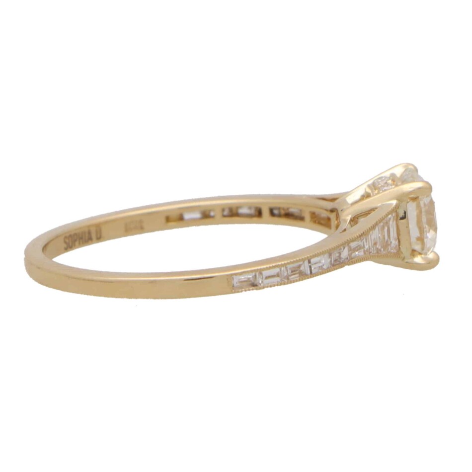 Art Deco Inspired Round Diamond Ring With Baguette Shoulders