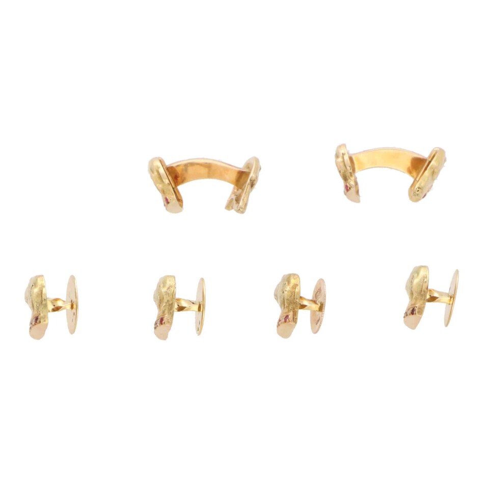 Vintage Ruby and Diamond Greyhound Cufflink and Shirt Stud Set