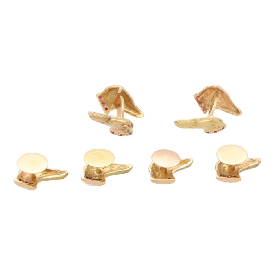 Vintage Ruby and Diamond Greyhound Cufflink and Shirt Stud Set