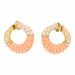 Vintage Van Cleef & Arpels Coral and Diamond Hoop Earrings