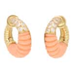 Vintage Van Cleef & Arpels Coral and Diamond Hoop Earrings