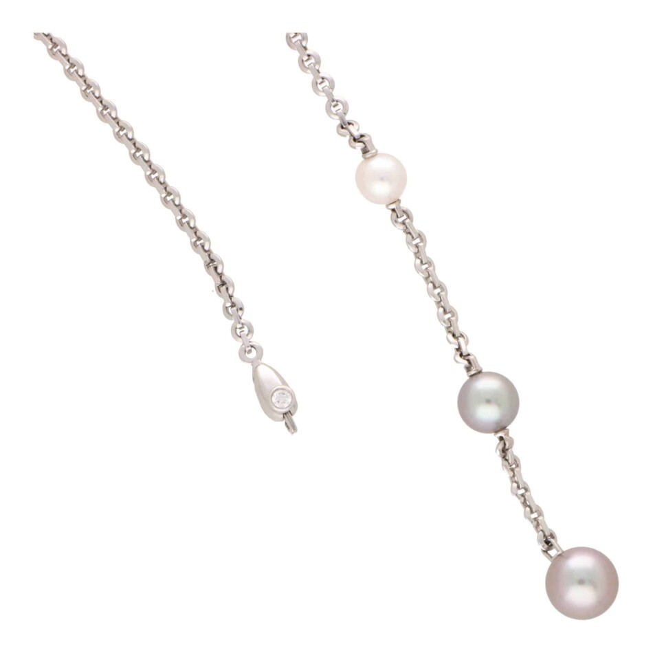 Vintage Cartier Pearl and Diamond Lariat Necklace
