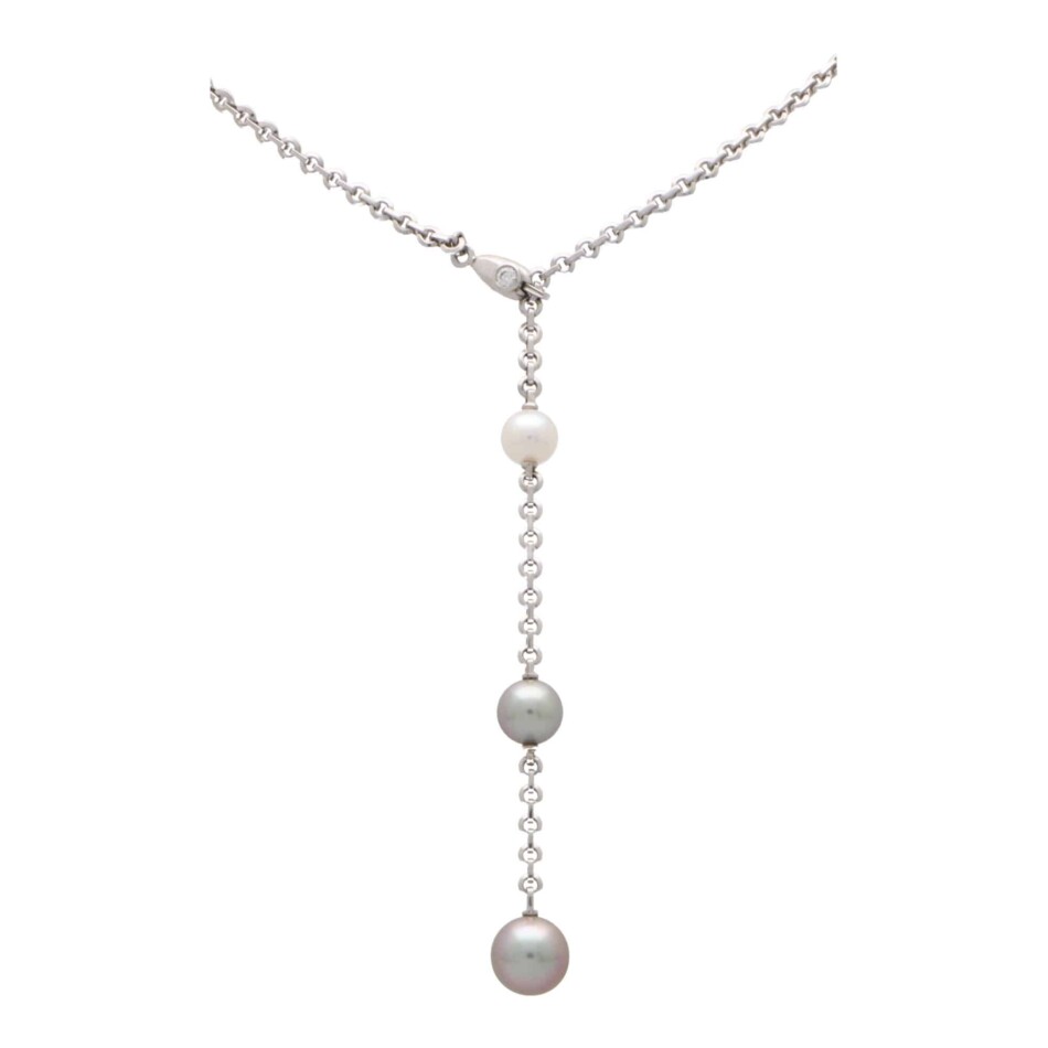 Vintage Cartier Pearl and Diamond Lariat Necklace