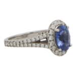 Vintage Blue Sapphire and Diamond Oval Halo Cluster Ring