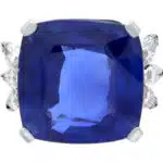 Certified 32.69ct Natural Blue Sapphire and Diamond Ring