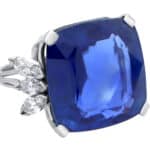 Certified 32.69ct Natural Blue Sapphire and Diamond Ring